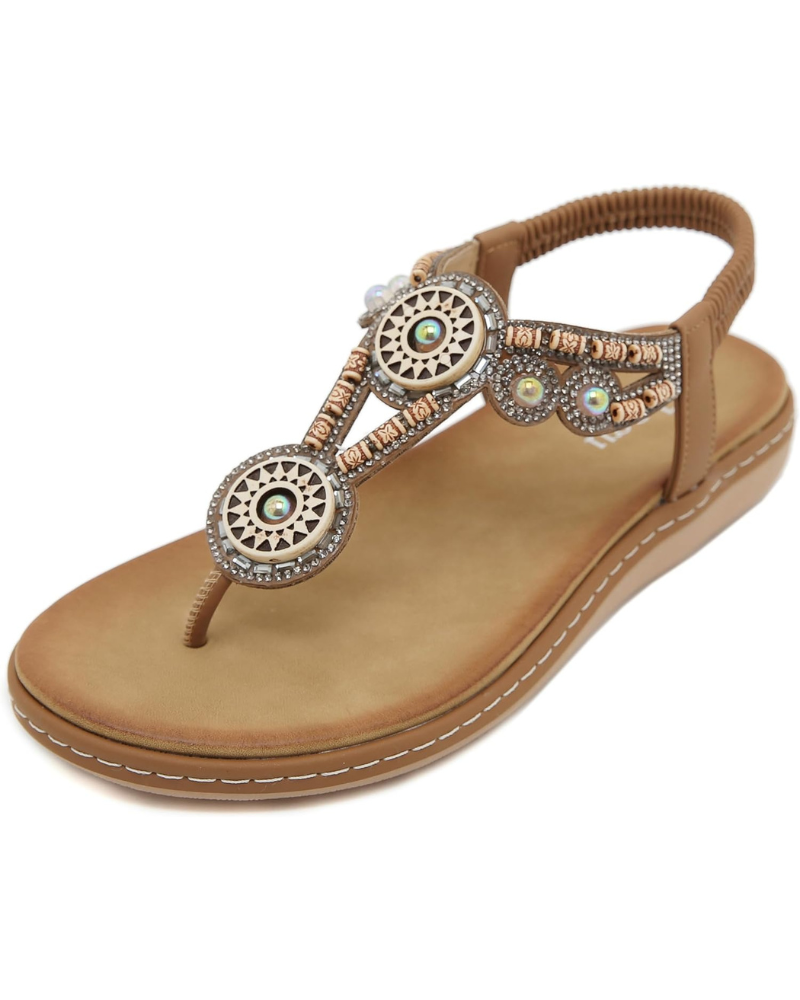 Victoria Sandalias Mujer Bohemias – Flor Pedrería, Acolchadas y Antideslizantes