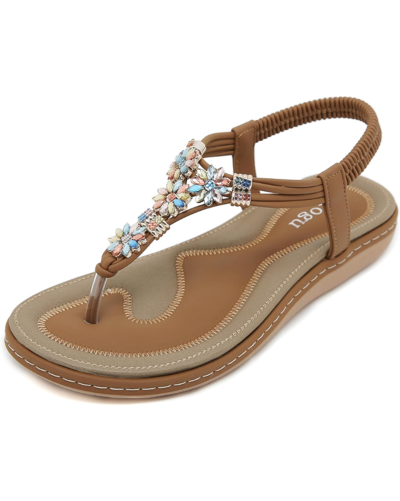 Victoria Sandalias Mujer Bohemias – Flor Pedrería, Acolchadas y Antideslizantes