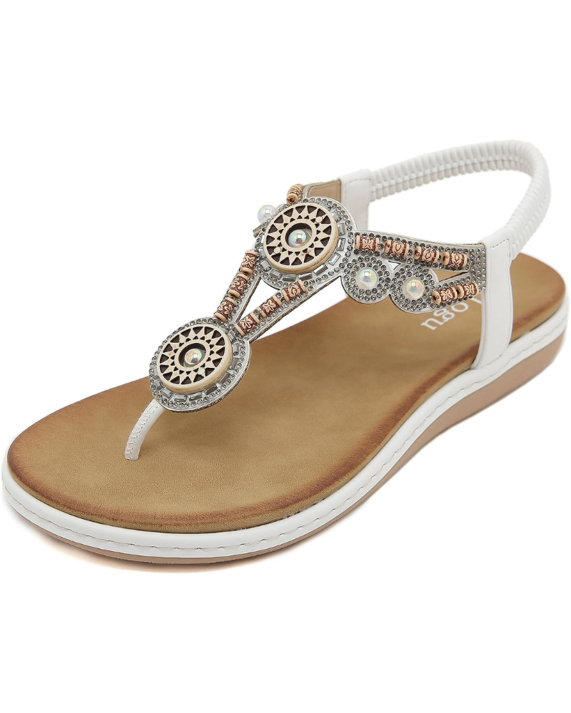 Victoria Sandalias Mujer Bohemias – Flor Pedrería, Acolchadas y Antideslizantes