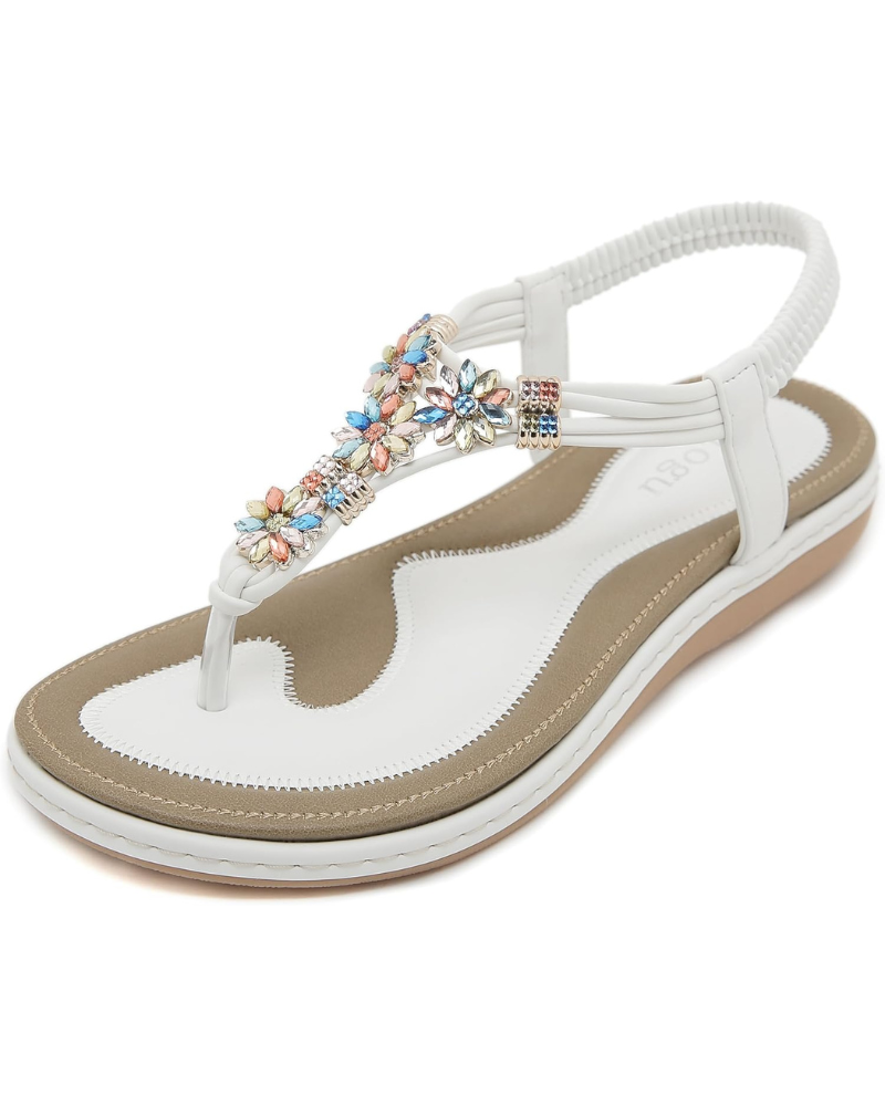 Victoria Sandalias Mujer Bohemias – Flor Pedrería, Acolchadas y Antideslizantes