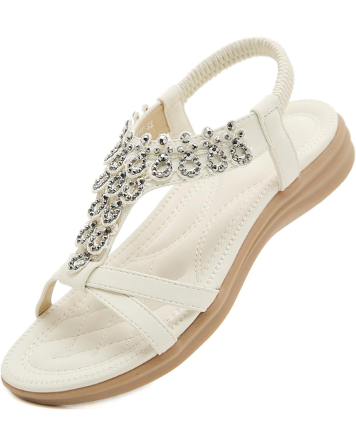 Ava Bohemian Women’s Sandals – T-Strap with Rhinestones and Non-Slip Sole