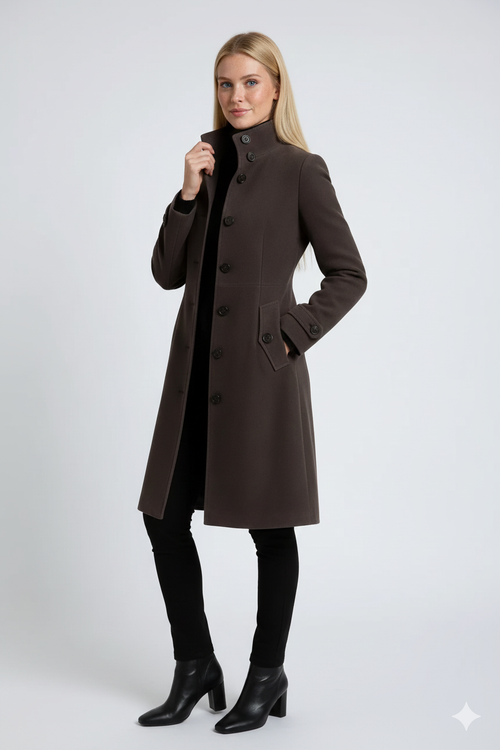 Camila Women’s Winter Trench Coat – Elegant Fitted Coat with High Collar