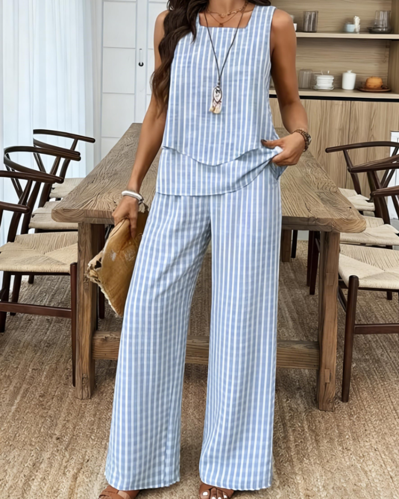 Nadia Conjunto Mujer – Set Dos Piezas, Top Sin Mangas y Shorts Estampado Hojas