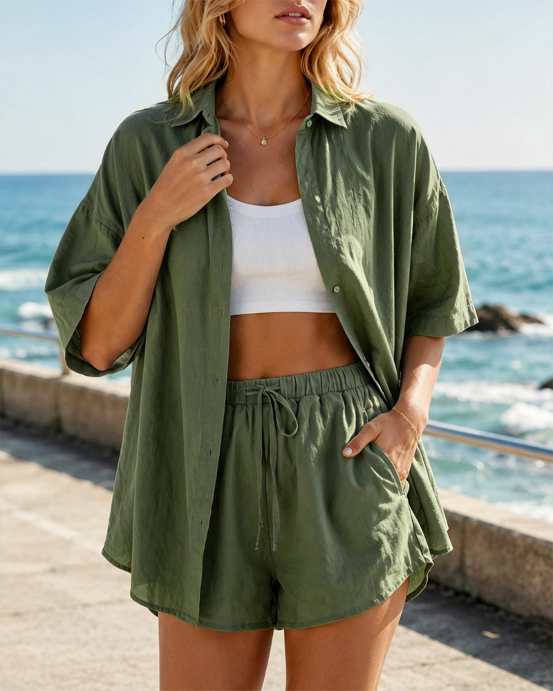 Clara Conjunto Mujer – Set Negro Dos Piezas, Shorts y Algodón para Playa