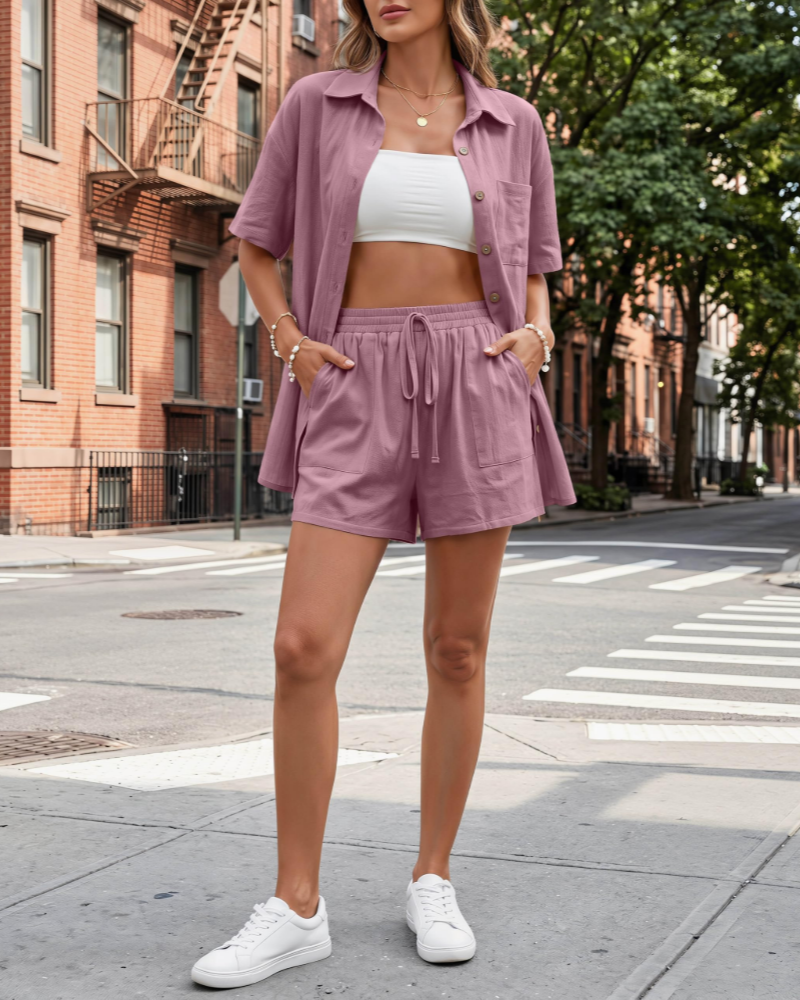 Caroline Conjunto Mujer – Set Dos Piezas, Manga Corta, Corte Holgado y Playa