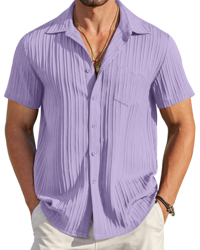 Mason Camisa Cubana Hombre – Manga Corta Texturizada con Bolsillo