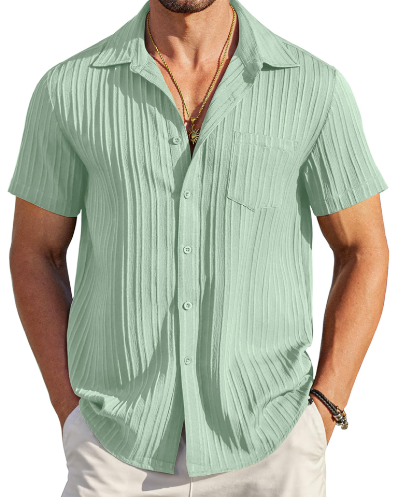 Mason Camisa Cubana Hombre – Manga Corta Texturizada con Bolsillo