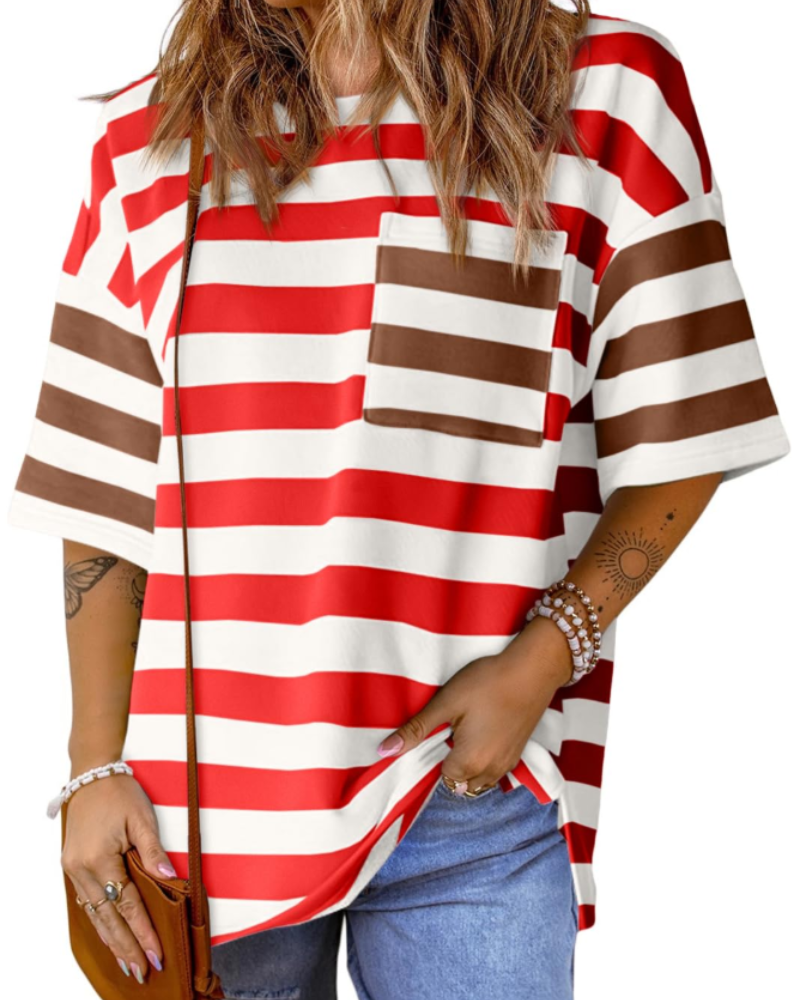 Lauren Camiseta Mujer – Oversized a Rayas con Manga Corta y Diseño Color Block