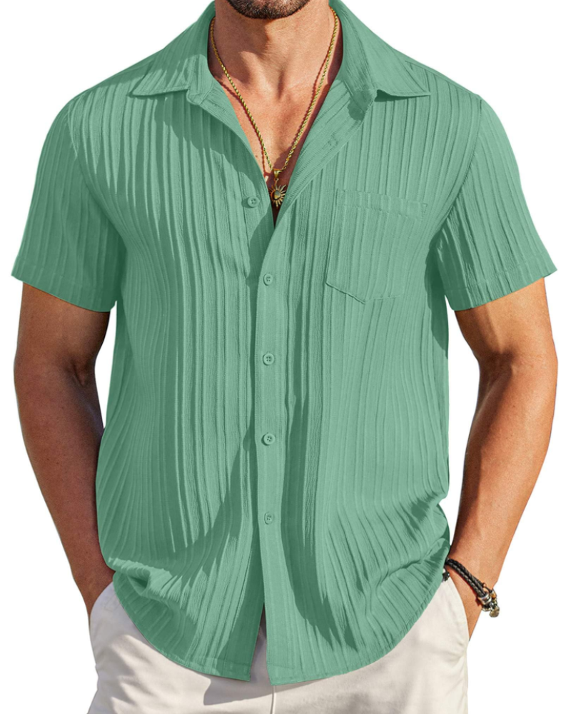 Mason Camisa Cubana Hombre – Manga Corta Texturizada con Bolsillo