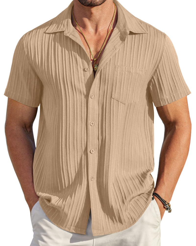 Mason Camisa Cubana Hombre – Manga Corta Texturizada con Bolsillo