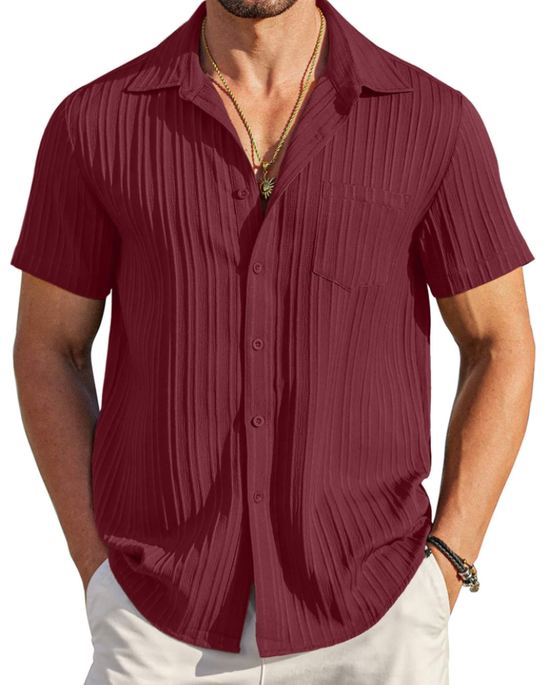 Mason Camisa Cubana Hombre – Manga Corta Texturizada con Bolsillo