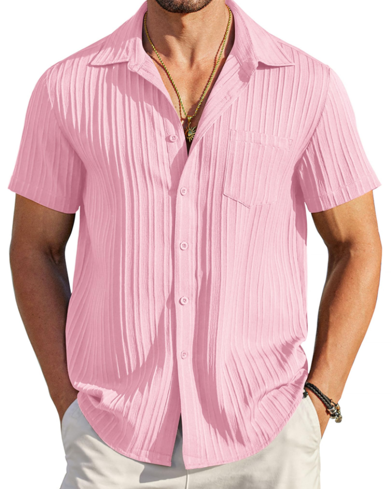 Mason Camisa Cubana Hombre – Manga Corta Texturizada con Bolsillo