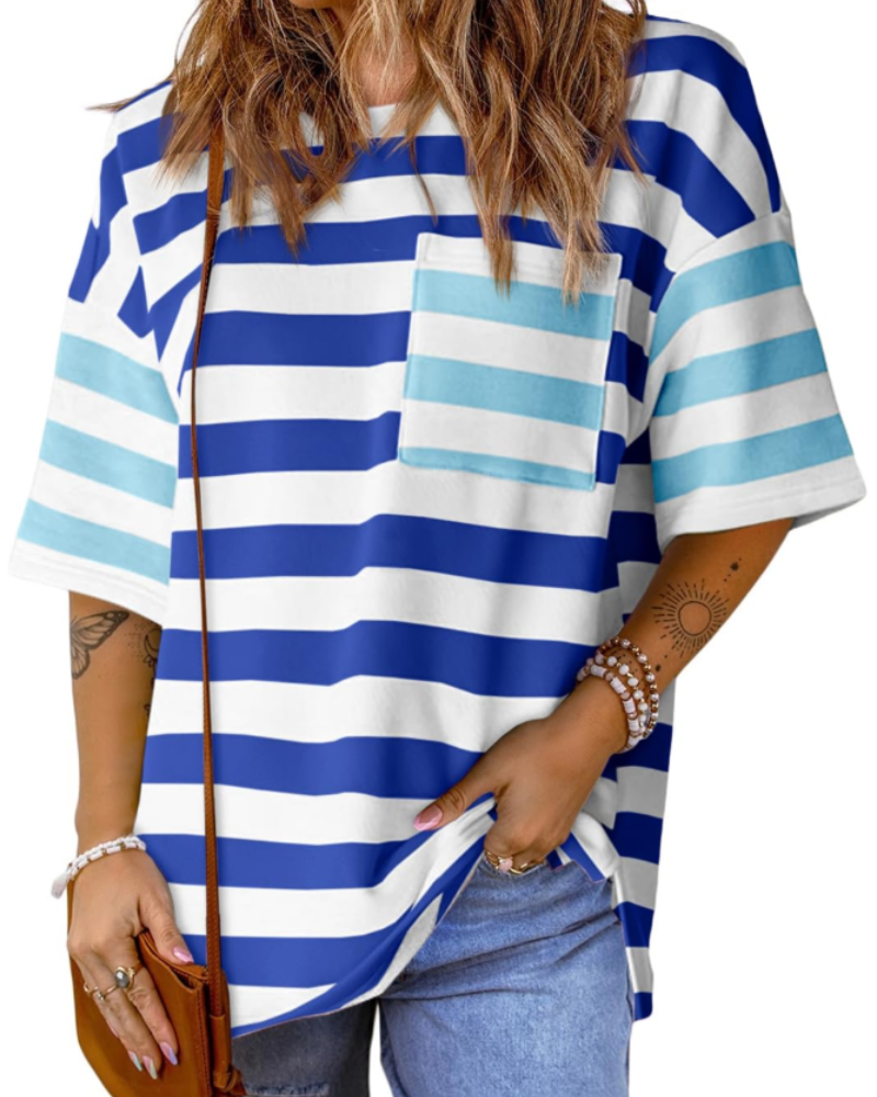 Lauren Camiseta Mujer – Oversized a Rayas con Manga Corta y Diseño Color Block