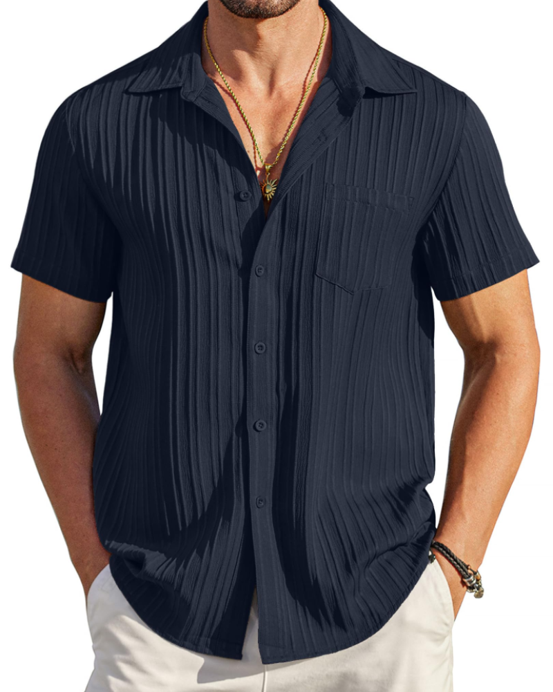 Mason Camisa Cubana Hombre – Manga Corta Texturizada con Bolsillo