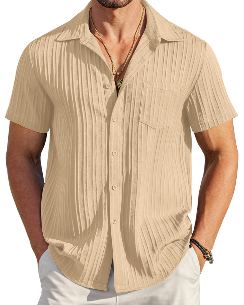 Mason Camisa Cubana Hombre – Manga Corta Texturizada con Bolsillo