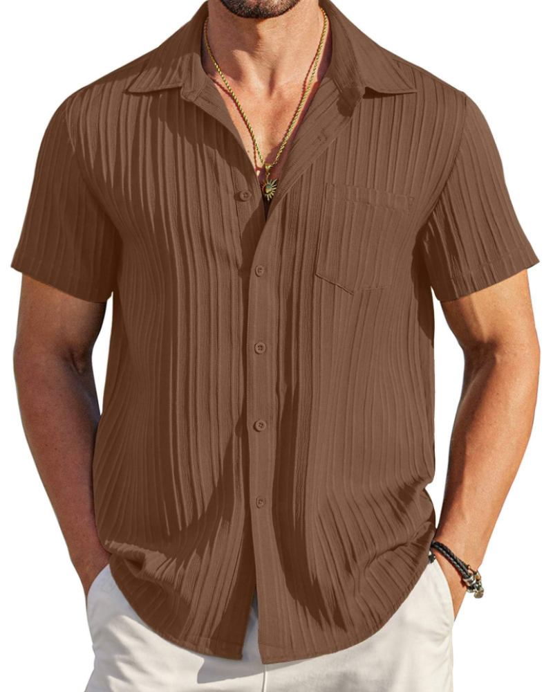 Mason Camisa Cubana Hombre – Manga Corta Texturizada con Bolsillo