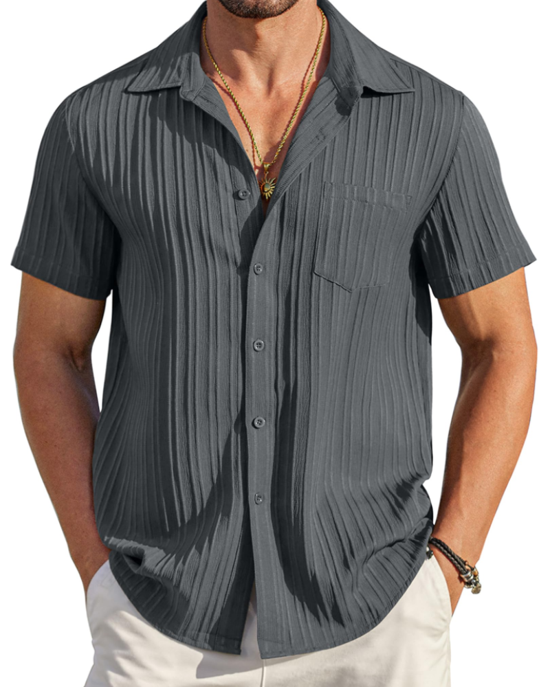 Mason Camisa Cubana Hombre – Manga Corta Texturizada con Bolsillo