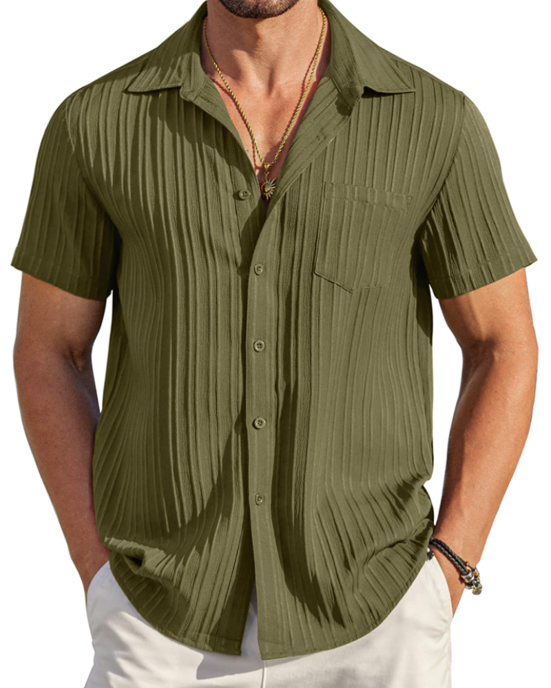 Mason Camisa Cubana Hombre – Manga Corta Texturizada con Bolsillo