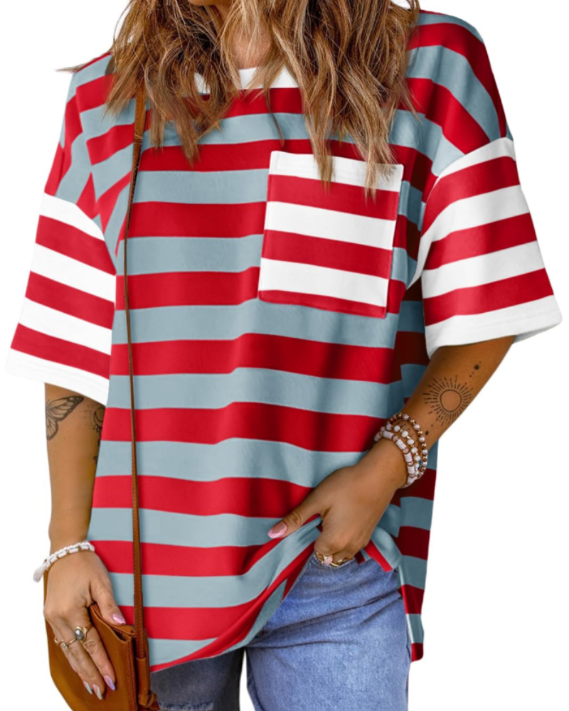 Lauren Camiseta Mujer – Oversized a Rayas con Manga Corta y Diseño Color Block