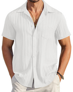 Mason Camisa Cubana Hombre – Manga Corta Texturizada con Bolsillo