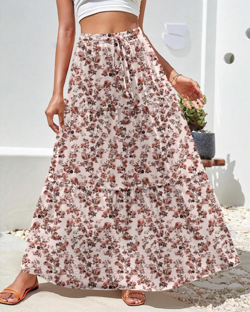 Natalie Falda Maxi Mujer – Cintura Alta Elástica con Corte A-Line y Bajo Fluido
