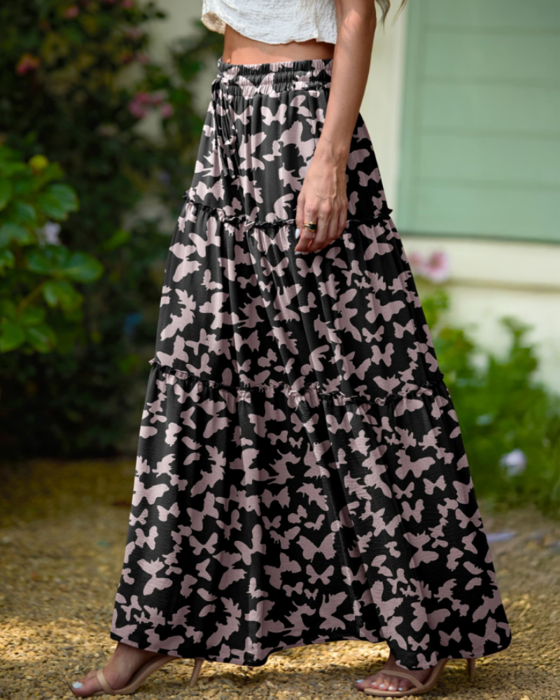 Penelope Falda Maxi Mujer – Falda Boho Floral con Cintura Elástica y Volantes en Capas