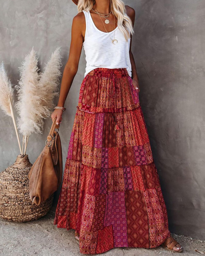 Sophie Falda Midi Mujer – Línea A con Cintura Alta Elástica y Bolsillos Laterales