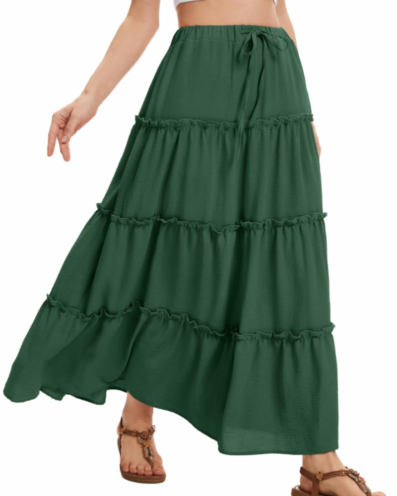 Harper Falda Midi Mujer – Falda Lino Look A-Line con Cintura Elástica y Cordón Ajustable