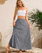 Hailey Falda Maxi Mujer – Diseño Cuadros A-Line con Bolsillos y Corte Largo Elegante