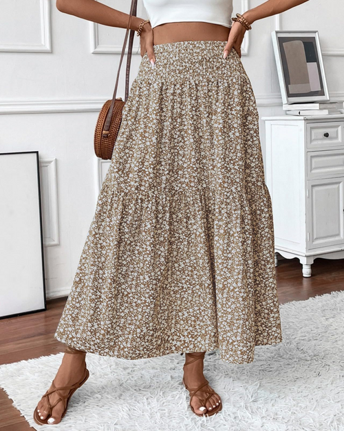 Camila Women's Maxi Skirt – Floral with Elastic High Waist and Pockets