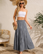 Hailey Falda Maxi Mujer – Diseño Cuadros A-Line con Bolsillos y Corte Largo Elegante