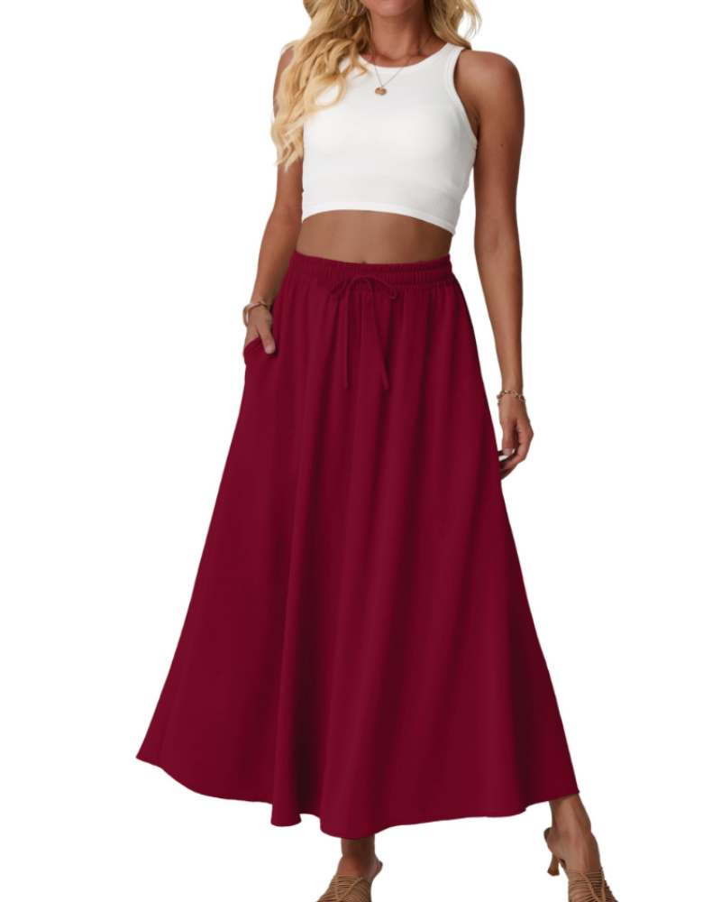 Eleanor Falda Maxi Mujer – Falda Floral A-Line con Cintura Elástica y Bolsillos Laterales