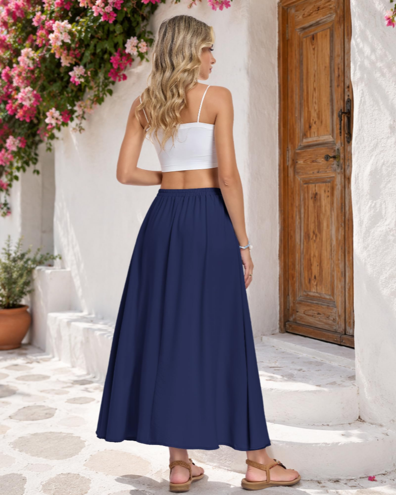 Naomi Falda Maxi Mujer – Corte A-Line con Cintura Ajustable y Bolsillos Laterales
