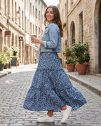 Ruby Falda Maxi Mujer – Estilo Boho Floral Vintage A-Line con Cintura Elástica y Volantes