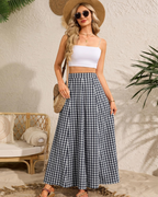 Hailey Falda Maxi Mujer – Diseño Cuadros A-Line con Bolsillos y Corte Largo Elegante