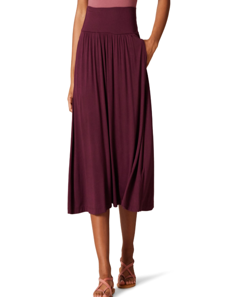 Daisy Falda Midi Mujer – Jersey Elástico con Bolsillos y Detalles Fruncidos
