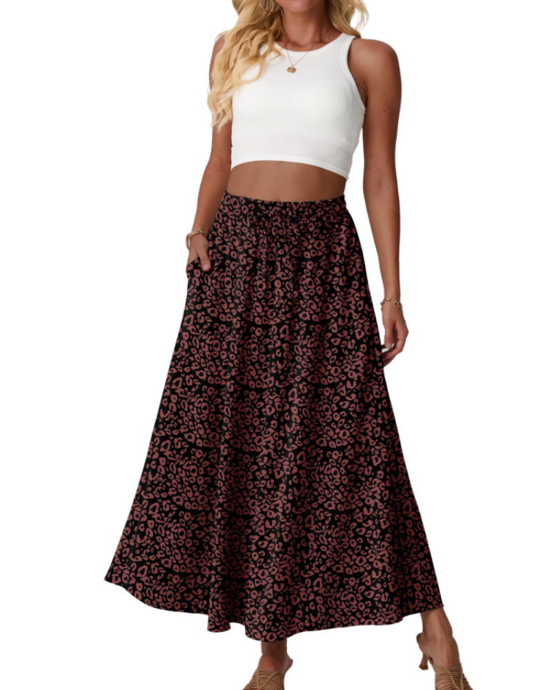Eleanor Falda Maxi Mujer – Falda Floral A-Line con Cintura Elástica y Bolsillos Laterales