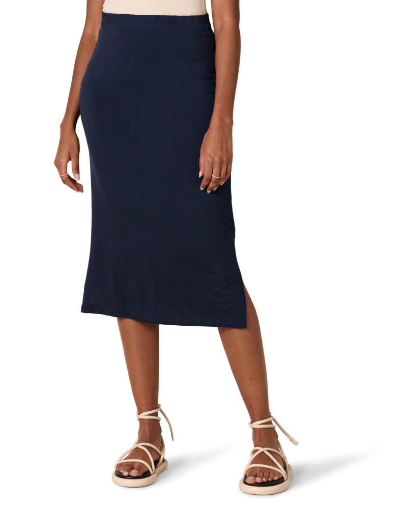 Eliza Falda Midi Mujer – Jersey Elástico con Cintura Pull-On y Aberturas Laterales