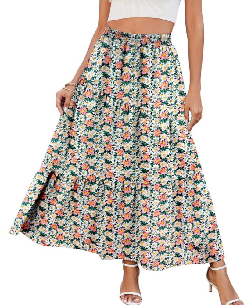 Mila Falda Maxi Mujer – Rayón Suave con Cintura Elástica, Volantes y Bolsillos