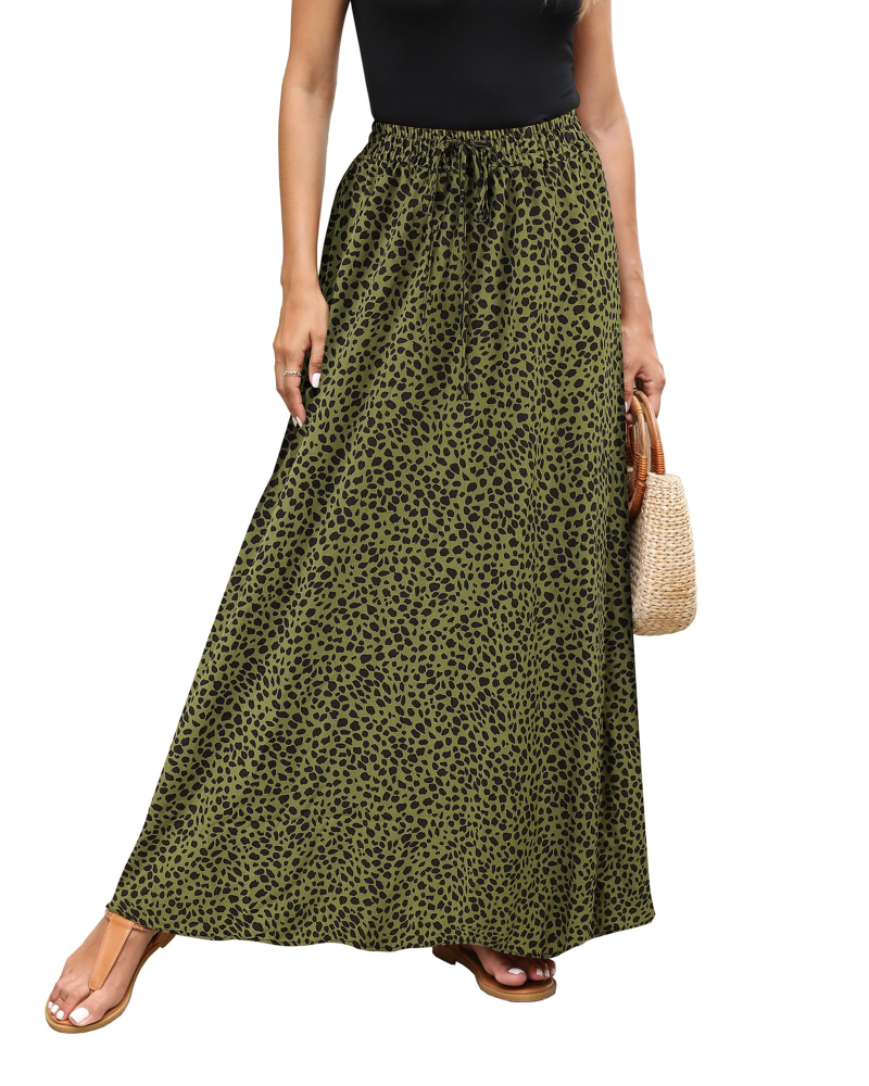 Camila Falda Maxi Mujer – Boho Floral con Cintura Elástica, Cordón Ajustable y A-Line