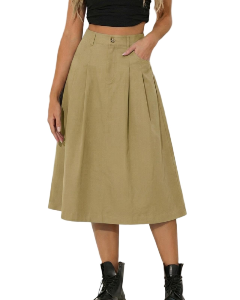 Mila Falda Midi Mujer – Estilo Utility con Cintura Alta, Botones y Bolsillos Funcionales