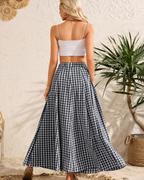 Hailey Falda Maxi Mujer – Diseño Cuadros A-Line con Bolsillos y Corte Largo Elegante