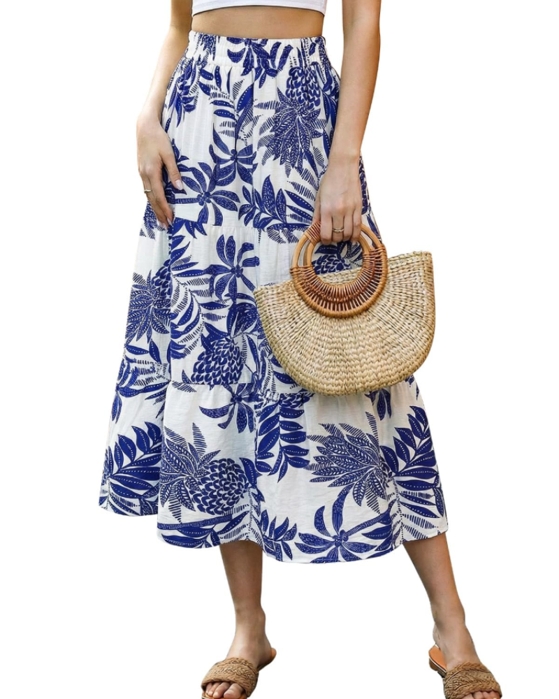 Juliet Falda Midi Mujer – Floral Vintage, Línea A, Cintura Elástica y Largo Pantorrilla