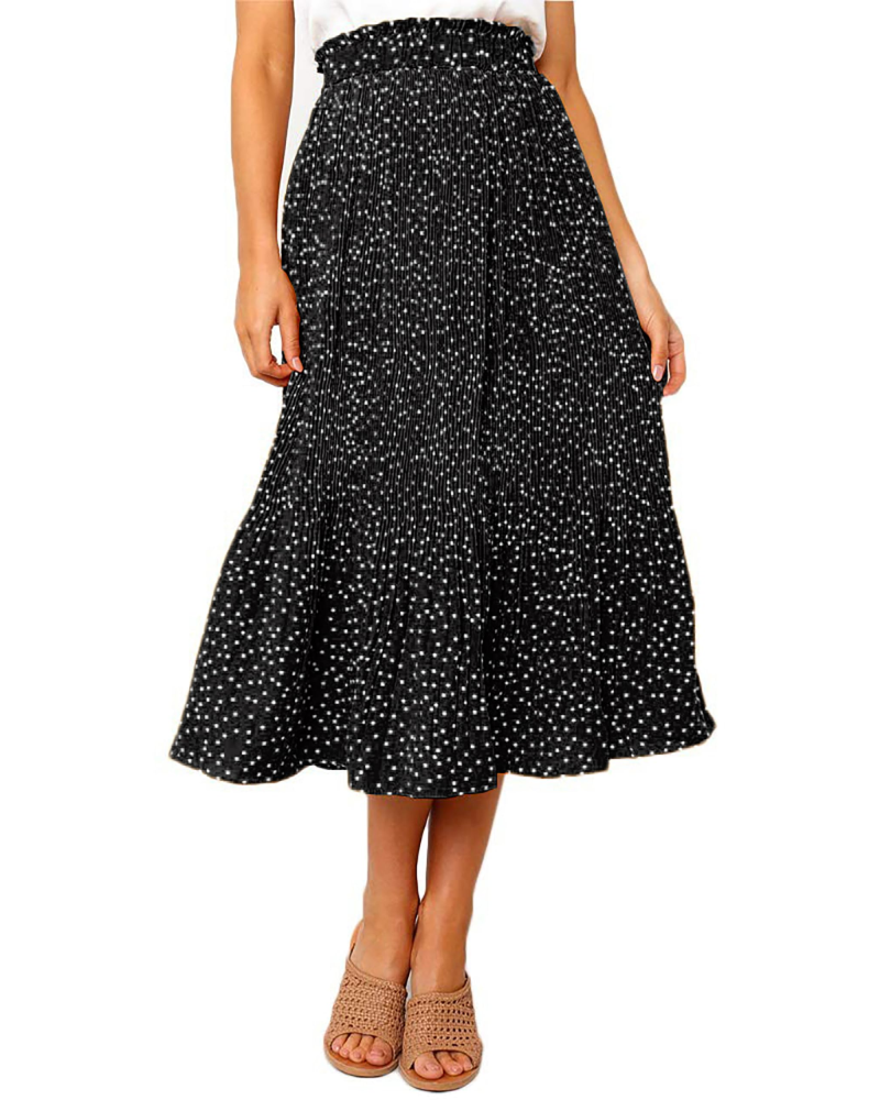 Paige Falda Midi Mujer – Plisada Polka Dot con Cintura Elástica y Bolsillos Laterales