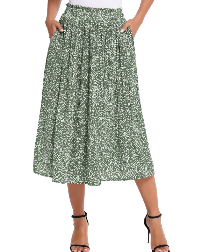 Stella Falda Midi Mujer – Plisada de Gasa con Estampado Lunares y Bolsillos Laterales