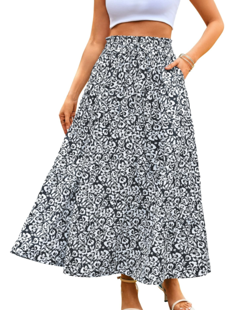 Aurora Falda Maxi Mujer – Boho por Niveles con Cintura Alta, Cordón y Bolsillos
