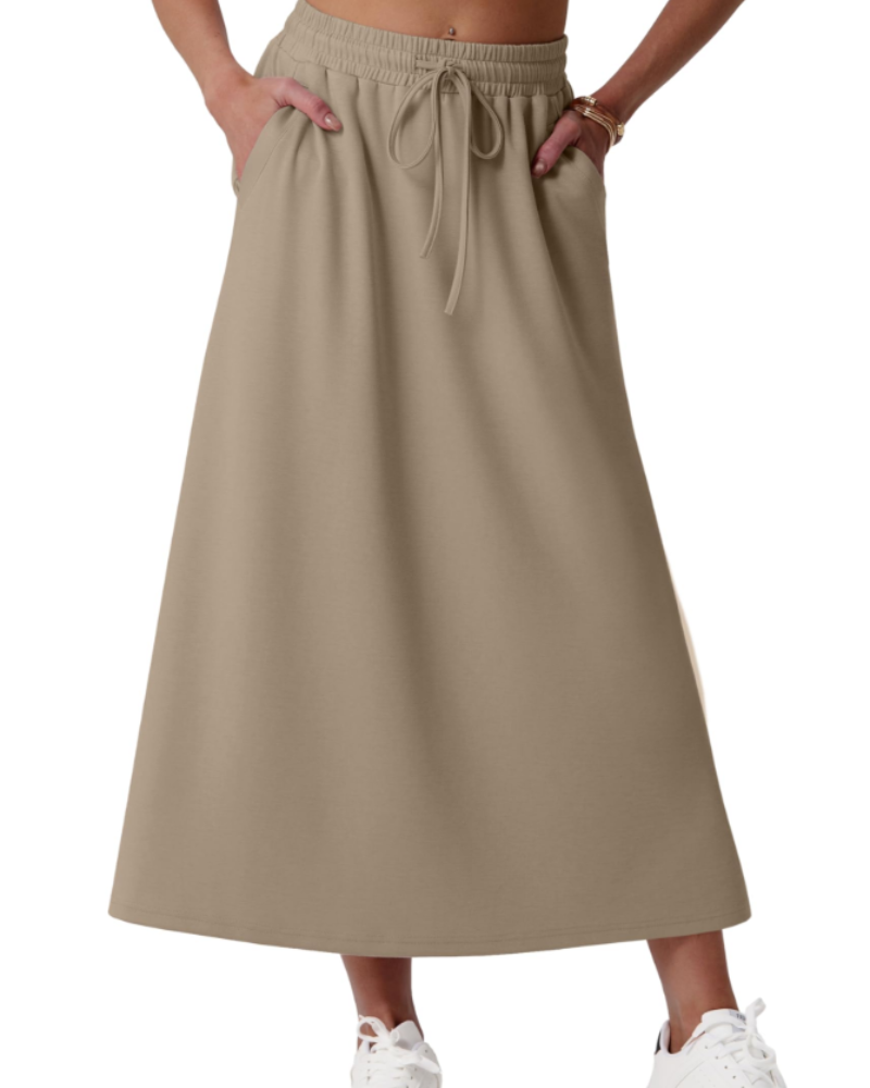 Alice Falda Maxi Mujer – Corte A-Line con Cintura Elástica, Cordón y Bolsillos