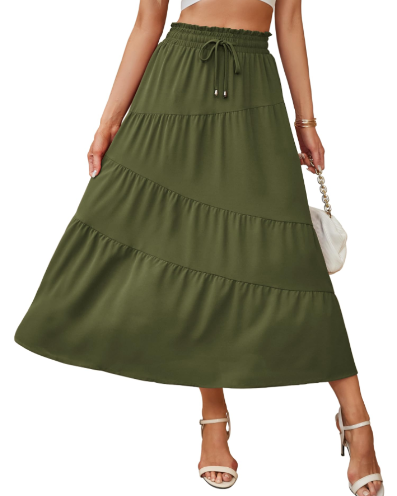 Aurora Falda Maxi Mujer – Boho por Niveles con Cintura Alta, Cordón y Bolsillos