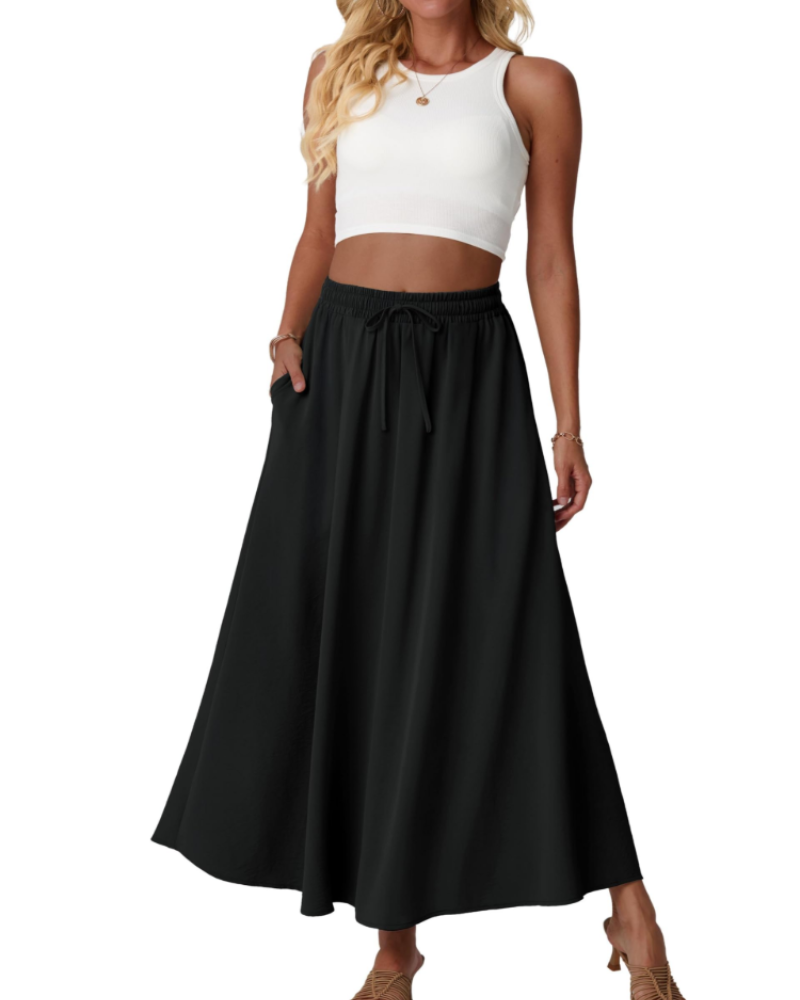 Eleanor Falda Maxi Mujer – Falda Floral A-Line con Cintura Elástica y Bolsillos Laterales