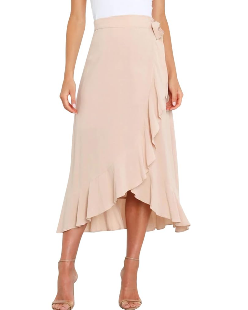 Olivia Falda Wrap Mujer – Corte Midi A-Line con Cintura Ajustable y Volante Asimétrico